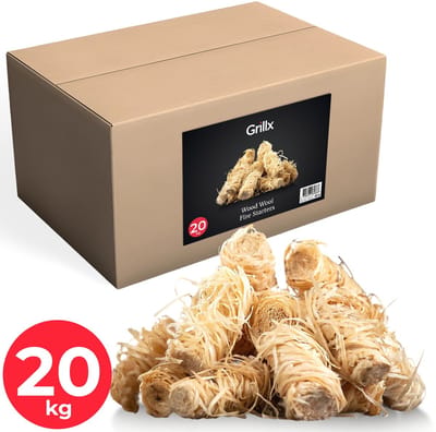 Grillx Aanmaakwokkels 20kg - Aanmaakkrullen ±1680 stuks - Ecologische Aanmaakblokjes - Houtwol Aanmaak wokkels - BBQ & Openhaard