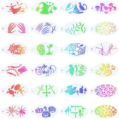 Dailygoody - Gezichtsverf Stencils - Halloween Thema - Herbruikbare Tattoo Stencils - 24 Stuks - Body Painting Templates - Geschikt voor Cosplay en Fe...
