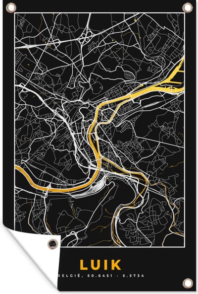 Muurdecoratie Kaart - Goud - Luik - Plattegrond - Stadskaart - 120x180 cm - Tuinposter - Tuindoek
