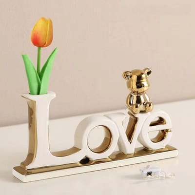 Céramique Créative Polices 3D Ours d'Amour Fête de Fête Festif Mariage Décoration Ornements Artisanat Familial Articles d'Ameublement Fait Main NO light strip white