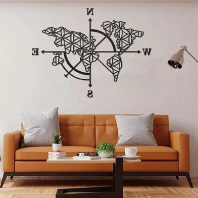 Houten Wereldkaart - Muurdecoratie Wereld - Woonkamer Decoratie - Uniek Hout Design - S 40x52cm - Zwart