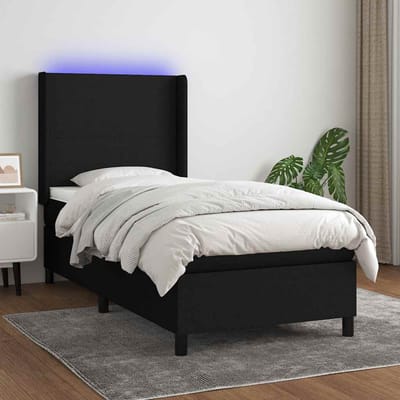 vidaXL - Boxspring - met - matras - en - LED - stof - zwart - 80x200 - cm