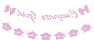 Afstudeerbanner - Feestdecoratie Diploma - Feestelijke Viering - Glinsterend Effect - 180 x 15 cm - Roze