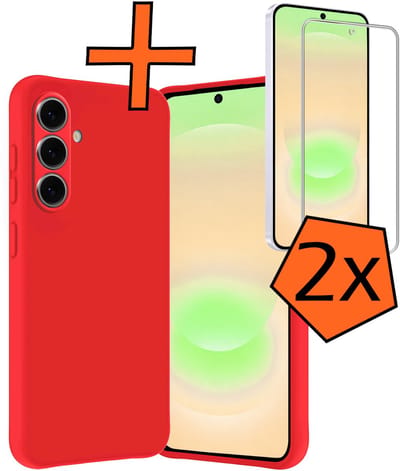 Hoes - Met 2x Screenprotector - Geschikt voor Samsung Galaxy A37 - Sterk & Shockproof - Back Cover - Siliconen Case - Telefoon Hoes - Rood