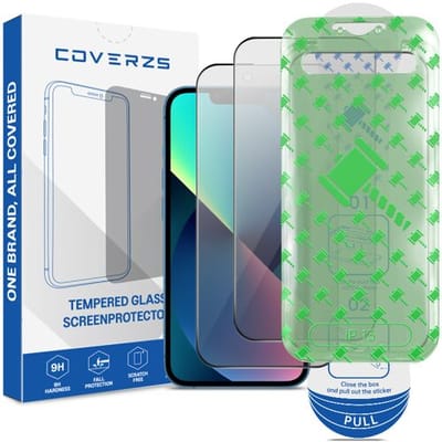 Coverzs Tempered Glass Privacy Screenprotector met frame (2-pack) geschikt voor iPhone 13 – Privacy Glas – Beschermfolie met Montageframe – Premium Schermbescherming