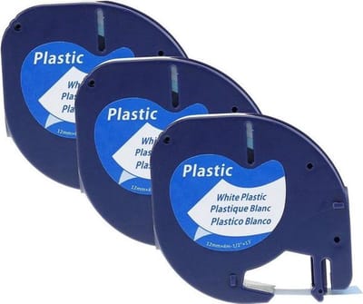 Label tape Geschikt voor Dymo 91201 | 12 mm x 4 m | S0721610 - Zwart op Wit - 3 stuks - Geschikt voor: LT-100H LT-100H Plus LT-100T LT-100T Plus XM XR 2000 QX50