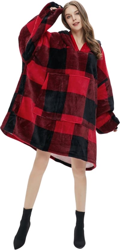 Livano Plaid - Hoodie Deken Met Mouwen - Onesie - Fleece Blanket - Knuffeldeken - Dames - Heren - Kinderen - Extra Warm - Kleine Geruit