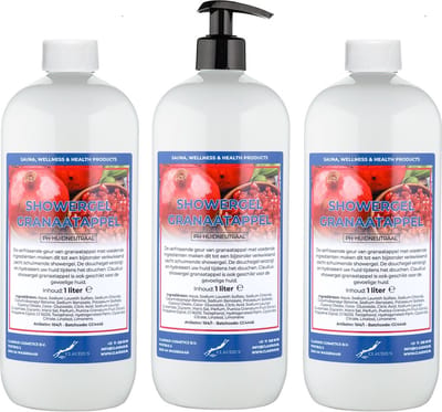 Claudius Douchegel Granaatappel 1 liter - set van 3 stuks - met gratis pomp - Showergel