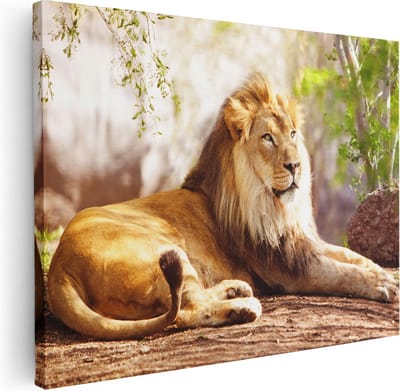 Artaza Canvas Schilderij Leeuw - 80x60 cm - Wanddecoratie Dieren - Muurdecoratie Woonkamer - Schilderijen Op Canvas