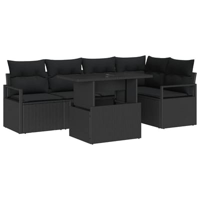 vidaXL - Tuinbank - Set - 6 - st - 5-Aantal - zitplaatsen - Zwart - poly - rattan