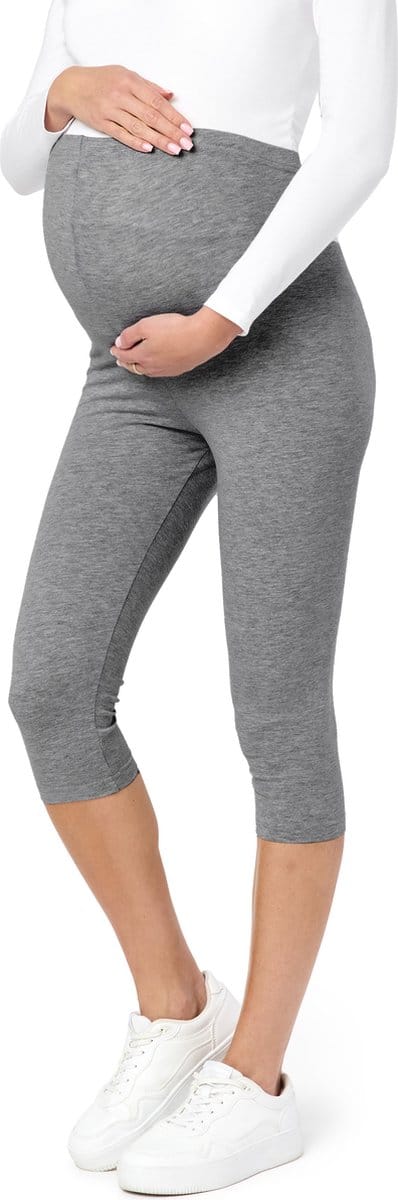 Be Mammy BE-BE20-229-LE Dames Capri Zwangerschapsleggings - 3/4 Lengte - Katoen - Elasthan - Yogabroek - Medium Gemêleerd - L