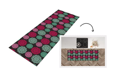 Keukenloper - Loper keuken - Bloemen - Vintage - Roze - Turquoise - Patronen - 150x50 cm - Keukenloper vinyl