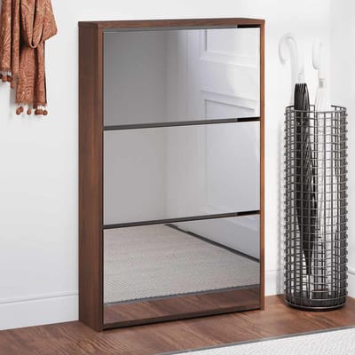 vidaXL - Schoenenkast - met - spiegel - 3-laags - 63x17x102,5 - cm - bruineiken