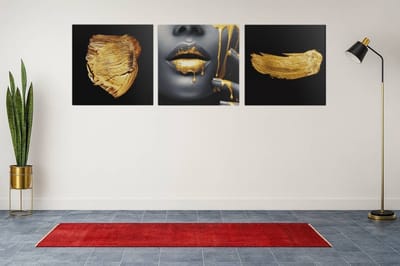 Drieluik Canvas Schilderij Vrouw Goud Zwart – Luxe Moderne Wanddecoratie - 3x30x30 cm