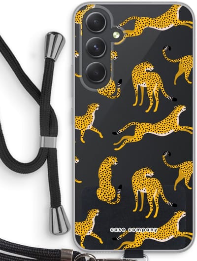 Case Company® - Hoesje met koord geschikt voor Samsung Galaxy A54 hoesje met Koord - Luipaard - Telefoonhoesje met Zwart Koord - Bescherming aan alle Kanten en Over de Schermrand