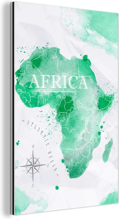 Wanddecoratie Metaal - Aluminium Schilderij Industrieel - Afrika - Wereldkaart - Waterverf - 80x120 cm - Dibond - Foto op aluminium - Industriële muurdecoratie - Voor de woonkamer/slaapkamer