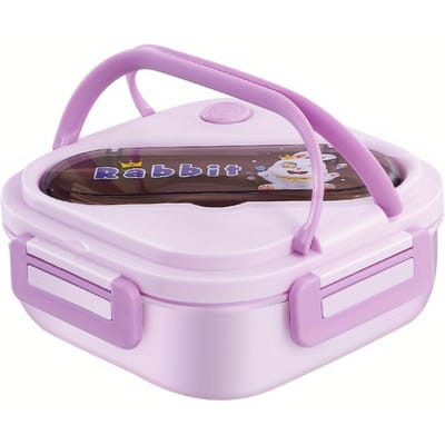 Easy-Clean  Lekvrije Bento Lunchbox Met 3 Vakken, Lepel & Vork - Perfect Voor School, Kantoor, Kamperen & Picknicks white