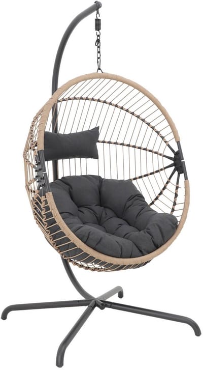 sweeek - Hangstoel, ei-vorm, van staal en polyester, cassis, beige en zwart, 96 x 95 x 200 cm