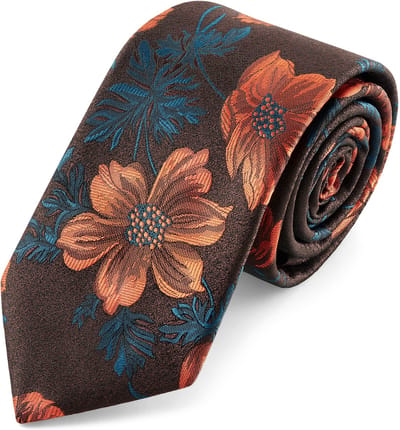 Dianthus | 7 cm Stropdas met Donkere Oranje en Turquoise Bloemen