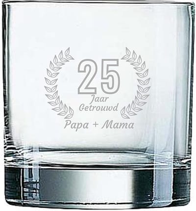 Gegraveerde Whiskeyglas 38cl Papa + mama 25 jaar getrouwd