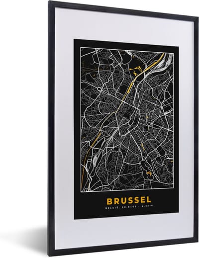 Fotolijst incl. Poster - Stadskaart - Brussel - Goud - Kaart - Plattegrond - 40x60 cm - Posterlijst