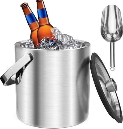 IJsbucket 2 liter - dubbelwandig roestvrij staal - met luchtdichte deksel - ideaal voor koude drankjes - ShopVlot