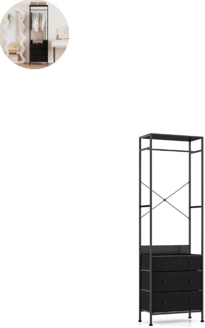 Open Kledingkast - Slaapkamer - Kledingkasten - Ladekasten - Kledingrek - Dressing Kasten - Organizer - Metaal - Zwart