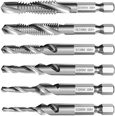 SnelShoppen - 6 stuks Combi-Bitboren en Schroefdraadsnijder M3 M4 M5 M6 M8 M10 - Zeskantige Schacht voor Metaal Hout Kunststof - Perfect voor Doe-Het-