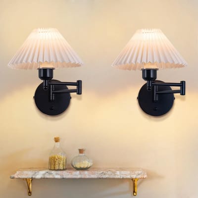 NETTLIFE Wandlamp Stof - 2 Stuks - E27 Fitting - Wit - Draaibaar Design - Binnen Wandverlichting - Vintage Hallamp MAX.40W - voor Slaapkamer | Woonkamer | Trappenhuis | Kantoor-excl. lichtbron