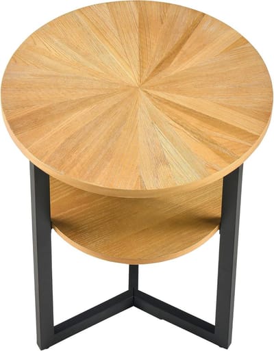 PADMA HOUSE Round Coffee Table, Tea Table, Double Decker, Side Table, Living Room Coffee Table with Metal Legs (Wood Colour, 49 x 49 x 60 cm)