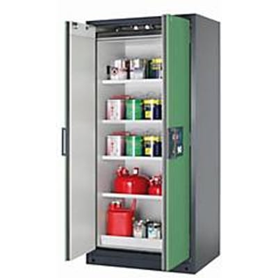 Veiligheidskast type 90 asecos Q-CLASSIC-90, scharnierende deuren, reseda groen front, B 893 x D 615 x H 1953 mm
