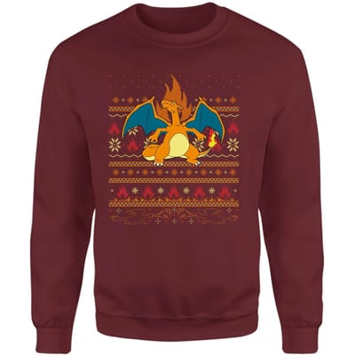 Pokemon Charizard Christmas Jumper - Burgundy - S