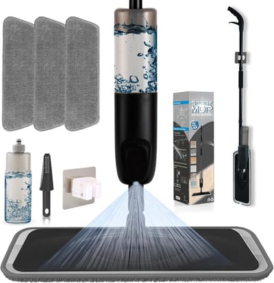 PromoHome Microvezel Vloerreiniger met 360° Draaifunctie - Professionele Droge en Natte Reiniging voor Alle Vloertypen - Inclusief 3 Reserveborstels, Schraper en Handige Houder