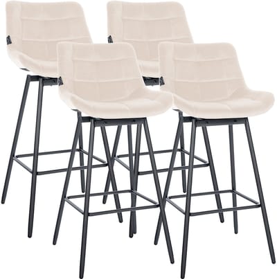 CLP Barkrukken Weston - Set van 4 - 180° Draaibaar met Auto-Return - Met Rugleuning - Gevoerde Zitting - Metalen Onderstel - zwart/creme