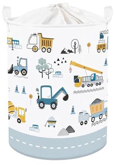 Opvouwbare Kinderwasmand voor Jongens - Grote Speelthema's zoals Bulldozers, Ideaal voor Kleding en Speelgoed, 63 Liter
