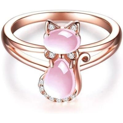 CAOSHI Delicate Roze Kat Ring voor Vrouwen Zoete Geslepen Roségoud Kleur Dames Sieraden voor Verlovingsceremonie Chique Dierlijke Accessoires 9 white