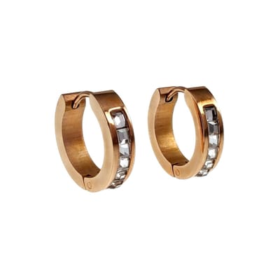 Oorringen met Vierkante Zirkonias, Oorbellen Unisex , RVS Roségoudkleurig - ∅16mm x 5mm