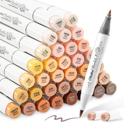 Alcohol Markers - 36 Huidtinten - Borstel- en Fijne Punt - Sneldrogend - Voor Volwassenen