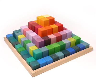 Houten blokken in tray - Regenboogkleuren - 100 blokken - Open einde speelgoed - Educatief montessori speelgoed