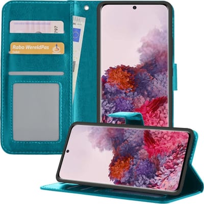 Hoesje - Met Pasjeshouder - Geschikt voor Samsung Galaxy S20 - Luxe Bookcase Portemonee - Flip Case - Kunstleer Book Case - Flipcase - Book Cover - Walletcase - Portemonneehoes - Telefoonhoesjes - Turquoise