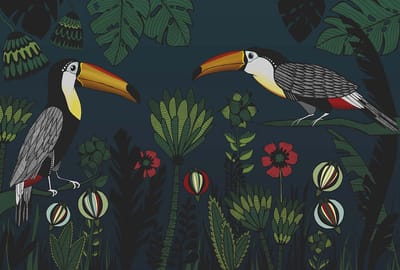 Fotobehang Tukan2 DD120065 A.S. Création ARTist Groen Zwart Antraciet Vlies 270 x 400 cm (4 delen) Goedkoop fotobehang