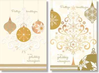 MGPcards - 2 doosjes à 10 Luxe dubbele wenskaarten - Kerst/Nieuwjaar - Foliebewerking - Witte envelop - 10.5 x 16 cm - 2 Motieven per doosje