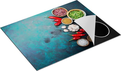 Chefcare Inductie Beschermer Kruiden met Groentes op Groene Marmer - 77x59 cm - Afdekplaat Inductie - Kookplaat Beschermer - Inductie Mat