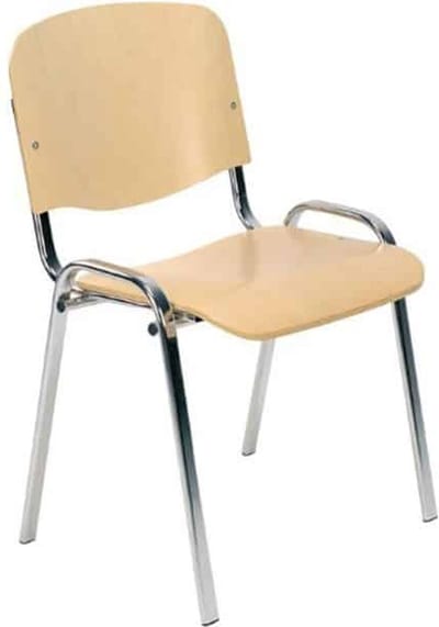 Vergaderstoel of conferentiestoel basic chroom frame zonder armleuningen hout
