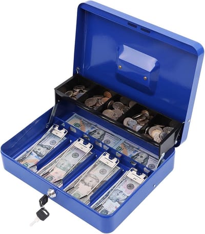 Metalen Kassalade met Slot en Sleutel - Geldkist voor Biljetten en Munten - 30x24x9 cm