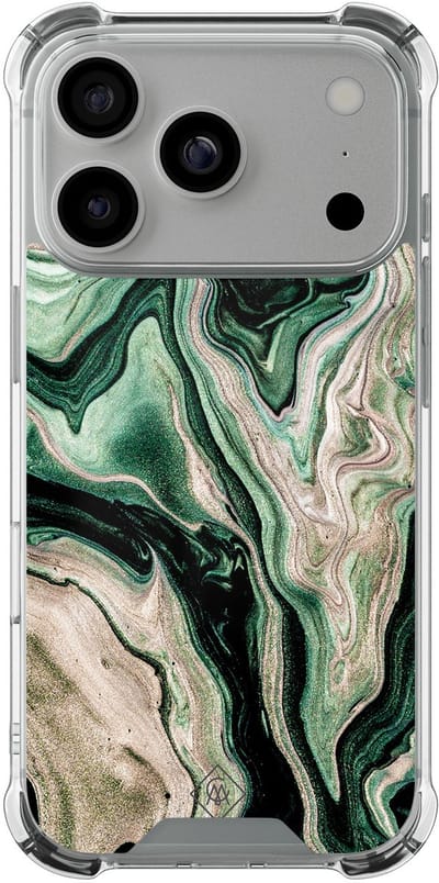 Casimoda® hoesje - Geschikt voor iPhone 17 Pro - Groen marmer / Marble - Shockproof case - Extra sterk - TPU/polycarbonaat - Groen, Transparant