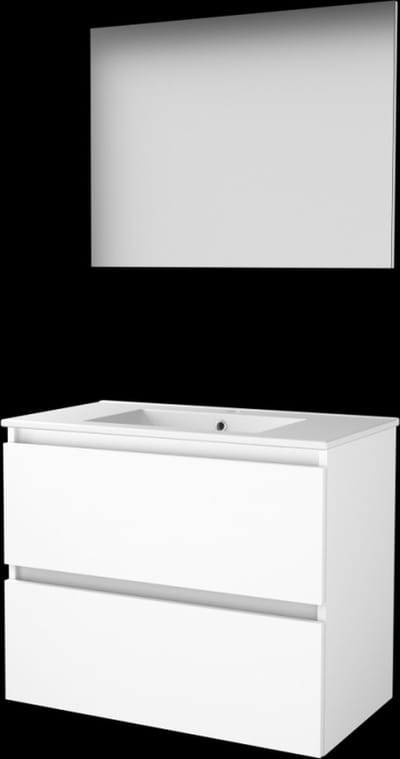 Basic-Line Basic 46 Badkamermeubelset - 80 x 46 cm - Greeploos - 2 Lades - Keramische Wastafel - 1 Kraangat - Spiegel - Ice White
