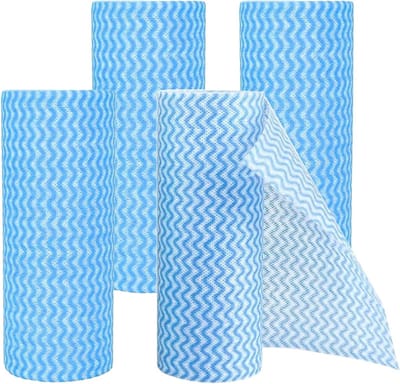 4 Rollen Vliesstoffen Wegwerppoetsdoeken - Reinigingsdoeken, Keuken Doekjes, Eettafel Schoonmaak - 20 x 30 cm, Blauw