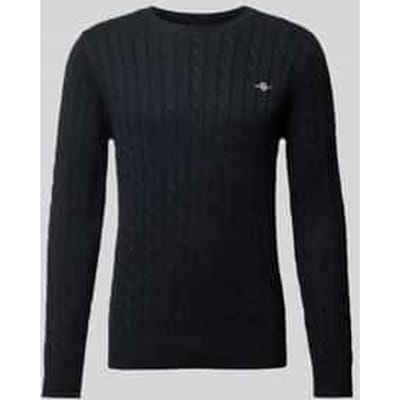 Gant Trui Cotton Cable Ronde Hals Zwart / male