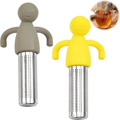 2 stuks theezeef, theezeef voor losse theezakjes, theefilter, roestvrij staal, creatieve humanoïde theezetter met handgrepen, thee-ei voor losse thee voor theeliefhebbers, vrienden en familie (bruin